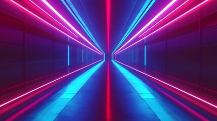 Vibrant Cyberpunk-Inspired Neon Tunnel with Luminous Light Trails in Futuristic Urban Setting