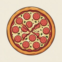 Hand Drawn Pepperoni Pizza Slice Illustration – Cartoon Style Fast Food Vector