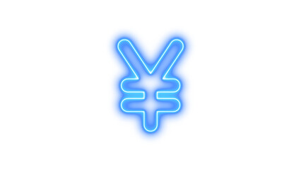 Neon yen sign icon blue color glow with transparent background
