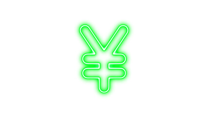 Neon yen sign icon green color glow with transparent background