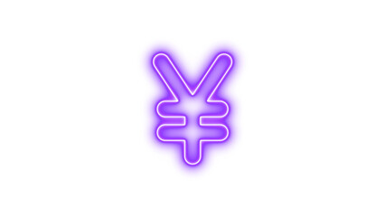 Neon yen sign icon purple color glow with transparent background