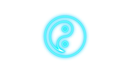 Neon yin yang icon cyan color glow with transparent background