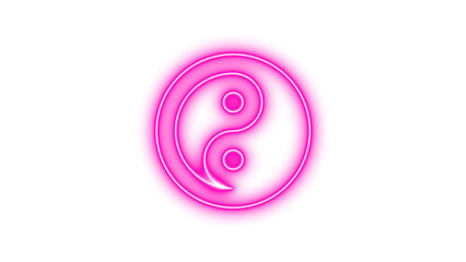 Neon yin yang icon pink color glow with transparent background