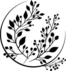 Minimal Twig Illustration – Black and White Botanical Branch Vector Icon © Sai.K