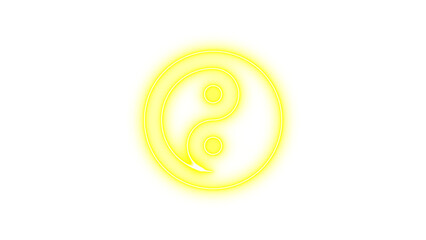 Neon yin yang icon yellow color glow with transparent background