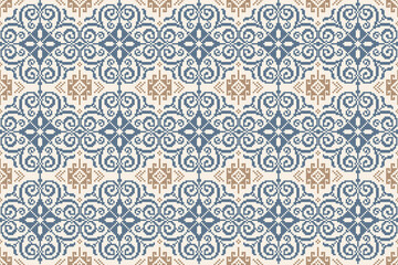 seamless pixel art textile fabric  geometric pattern