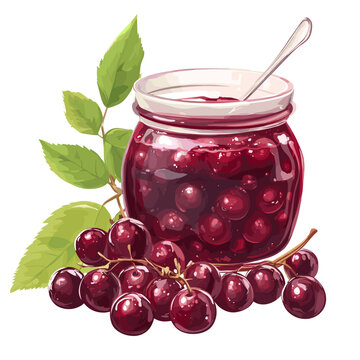 Chokecherry Jam in Glass Jar with Fresh Berries