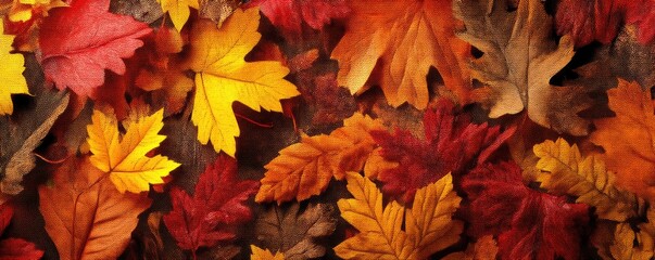 Autumn background with autumn leaves texture. Top view of fall leaves pattern. Autumn background with close-up maple and oak fallen brown, red, yellow, and orange falling foliage. MZ 