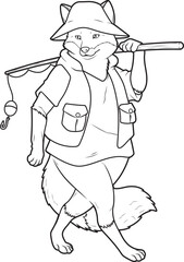 Fox Fisher Fishing rod Fishing Animal Vector Graphic Art Illustration