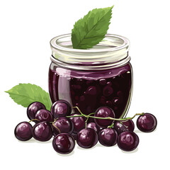 Chokecherry Jam in Glass Jar with Fresh Berries