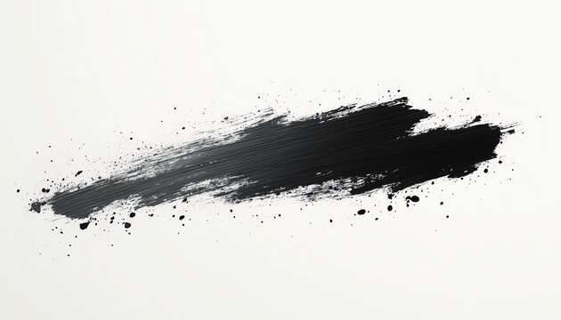 Illustration of paint brush stroke, black ink splatter isolated