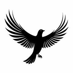 Flying Black Bird Silhouette Illustration with Open Wings, Isolated Vector Graphic.
