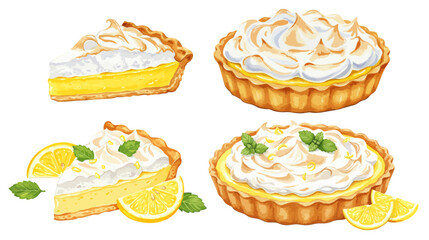 レモンメレンゲタルトケーキの水彩風イラストセット 洋菓子/スイーツ © DROP DESIGN STUDIO