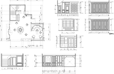Hall design, reading zone with folding seating zone, luxury classic decoration with layout plan furniture with side-by-side photos.