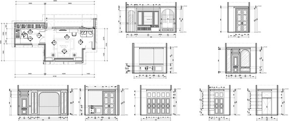 The interior of the bedroom is furnished with a dressing room, a classic luxury design, a side plan.