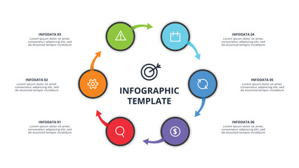 Business data visualization. Process chart. Elements of graph, diagram with 6 steps, options, parts or processes