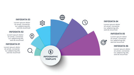 Business data visualization. Process chart. Elements of graph, diagram with 6 steps, options, parts or processes