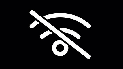 Icon wifi slash is distorted. Glitch. Noise, chromatic aberration, geometric distortion. Transparent background, looped. In-Out looped. Alpha BW at the end - Powered by Adobe