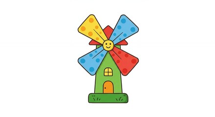 Colorful cartoon windmill illustration happy smiling design kids renewable energy