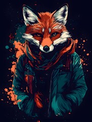 Stylized Fox Cartoon Illustration: Vibrant & Whimsical Fantasy Art Portrait