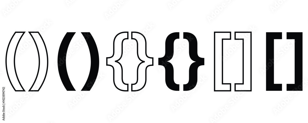Fototapete brackets icon vector set, outline style first, second and third bracket icon vector set isolated on 