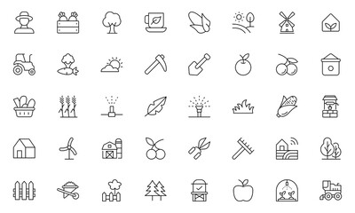 Farming outline icon set. agriculture, ecology, plantation, recyclable, clean, science, agronomy, stroke. Vector illustration Outline icon collection
