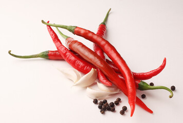 Chili red peppers and garlic,
 black peppers,
