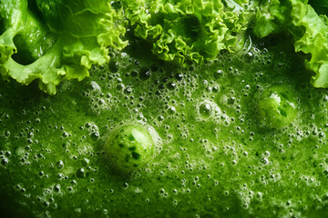 close-up of a green smoothie with leafy greens (wellness),