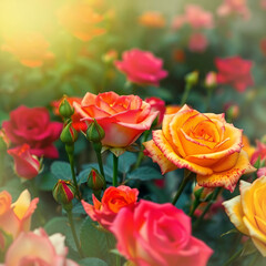 A garden of colorful roses