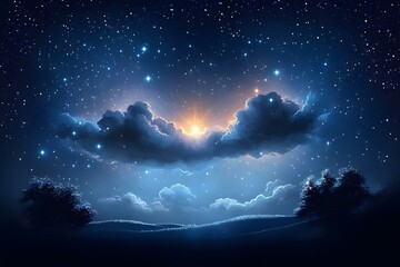 Fototapeta premium Luminous Night Sky with Glowing Nebula and Twinkling Stars in Cosmic Vastness