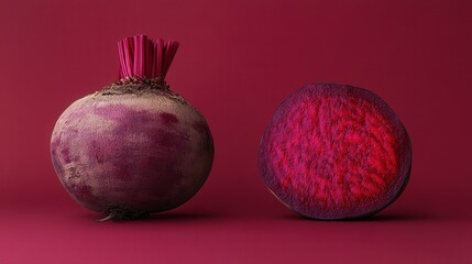 A composition featuring both whole and halved beetroot, displayed on a transparent background for versatility in design