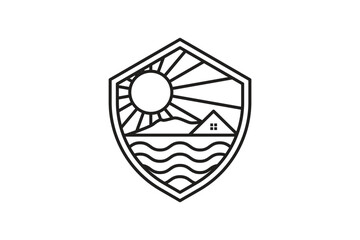 shield logo design with beach concept