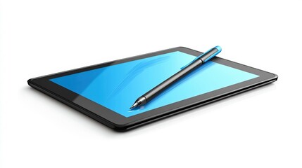 Digital tablet with stylus pen on a minimalistic background  