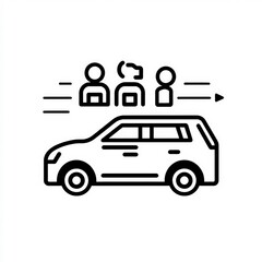 Car transporting people through an urban environment  