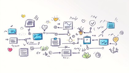 Entrepreneurial collaboration flowchart, handdrawn elements showing strategic alliance, shared goals, business model, profit sharing, startup planning steps, whiteboard style