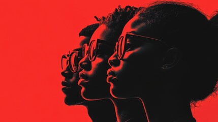 profile of students faces, red and black colour