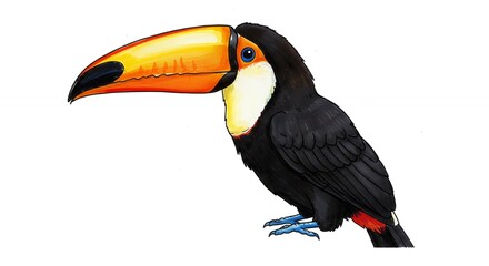 Naklejka premium Vibrant toucan illustration colorful bird with large beak wildlife animal artwork