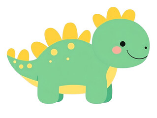 Obraz premium Cute Green Dinosaur Illustration with Yellow Accents Isolated Background