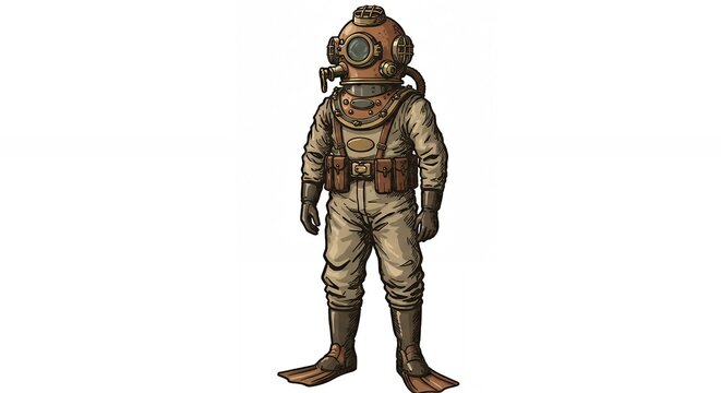 Vintage diving suit illustration retro deep sea diver equipment artwork