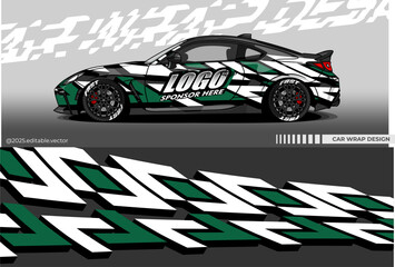 Obraz premium Car Wrap Design Vector with blackm green, whitecolour. Livery decal for racing, rally, drift, or daily use. Template sticker vinyl editable vector
