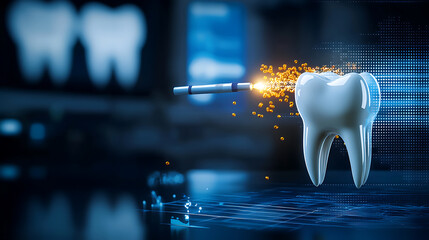 Dental laser treatment revolutionizes tooth care dental clinic graphic illustration modern environment close-up view technology impact