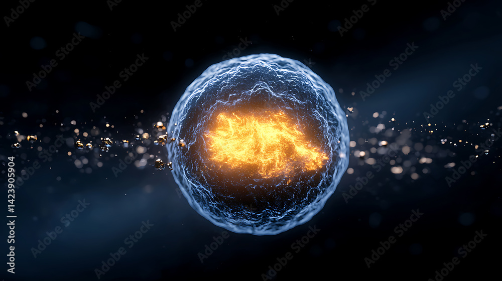 Poster explosive energy release within a molecular structure abstract digital environment 3d visualization 