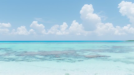 Obraz premium Serene Tropical Beach Scene with Turquoise Waters and Cumulus Clouds