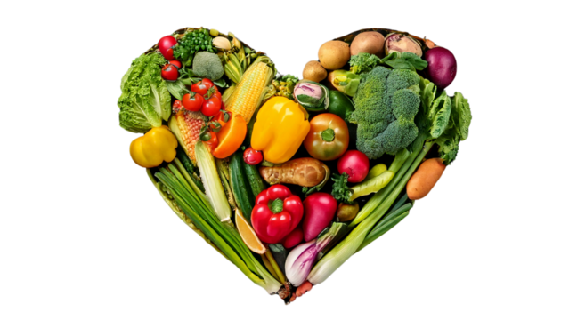 Heart-Shaped Vegetable Arrangement on Chalkboard, Promoting Healthy Eating on White Background
- Powered by Adobe