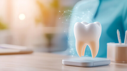 Dental innovation showcase virtual tooth model dental clinic digital content modern environment professional viewpoint