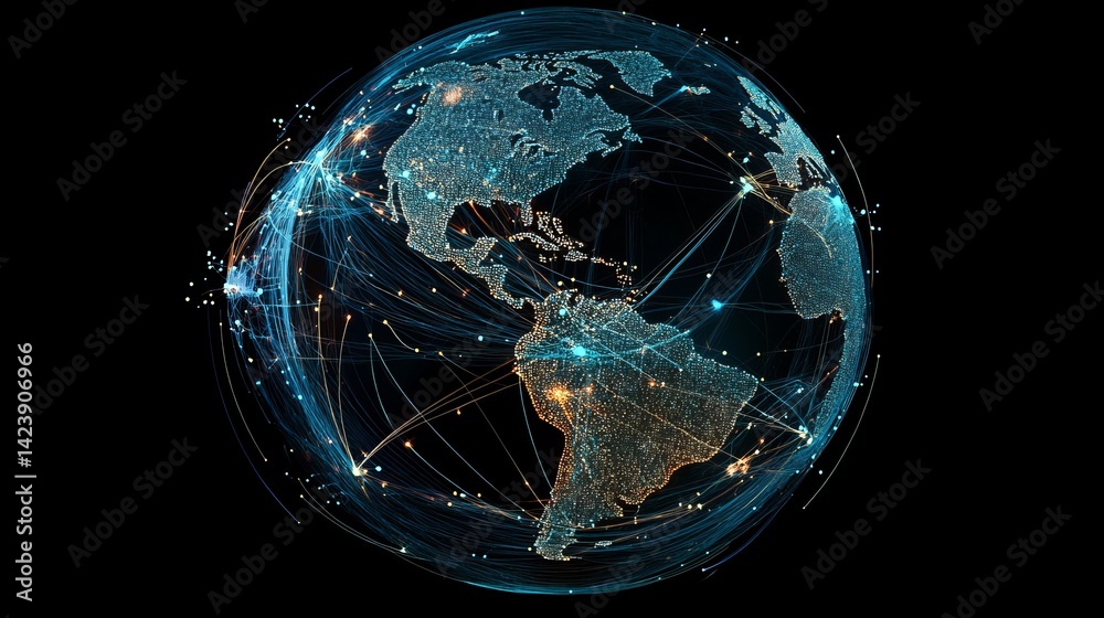 Poster global network connections digital earth abstract technology background illuminated world map futuri
