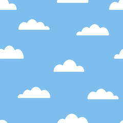 Cute hand drawn seamless pattern with clouds. Background for kids with smiling clouds. Vector illustration