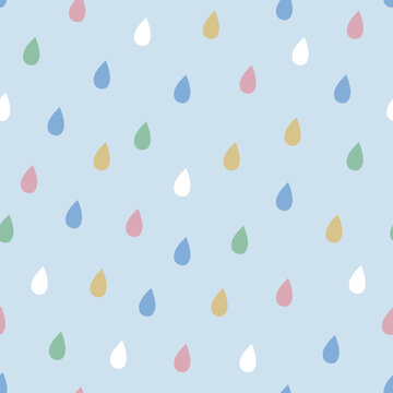 Fototapeta Abstract colorful seamless pattern of hand drawn doodle drop elements. Scandinavian design style. Vector illustration for textile, backgrounds etc