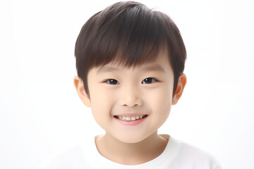Smiling Asian Boy on White Background – Happy Child Portrait, Isolated Studio Shot, Joyful Expression, Innocent Face – Perfect for Education, Family, Health or Lifestyle Themes