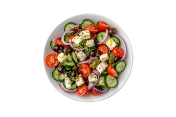 Fresh Greek Salad in White Bowl Delicious Mediterranean Cuisine